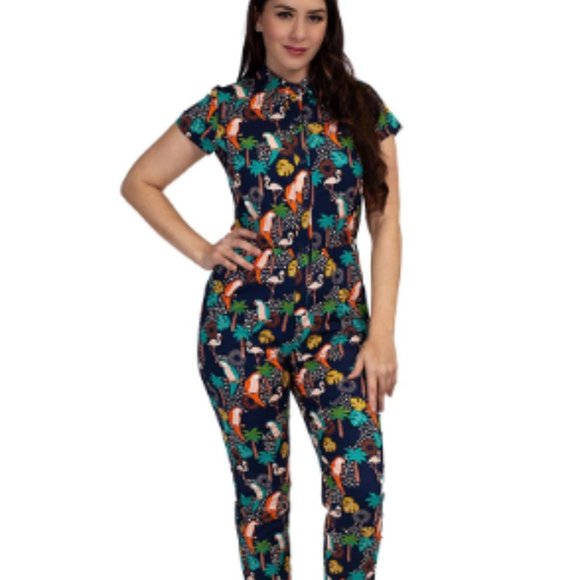 Tropical Birds Vintage Pinup Retro Jumpsuit by Retrolicious - Picture 1 of 5